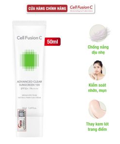 Kem chống nắng phổ rộng cho da dầu mụn Advanced Clear Sunscreen 100 SPF 50+ PA++++ Cell Fusion C 50ml