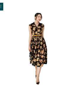 Đầm đen họa tiết bông Joyce