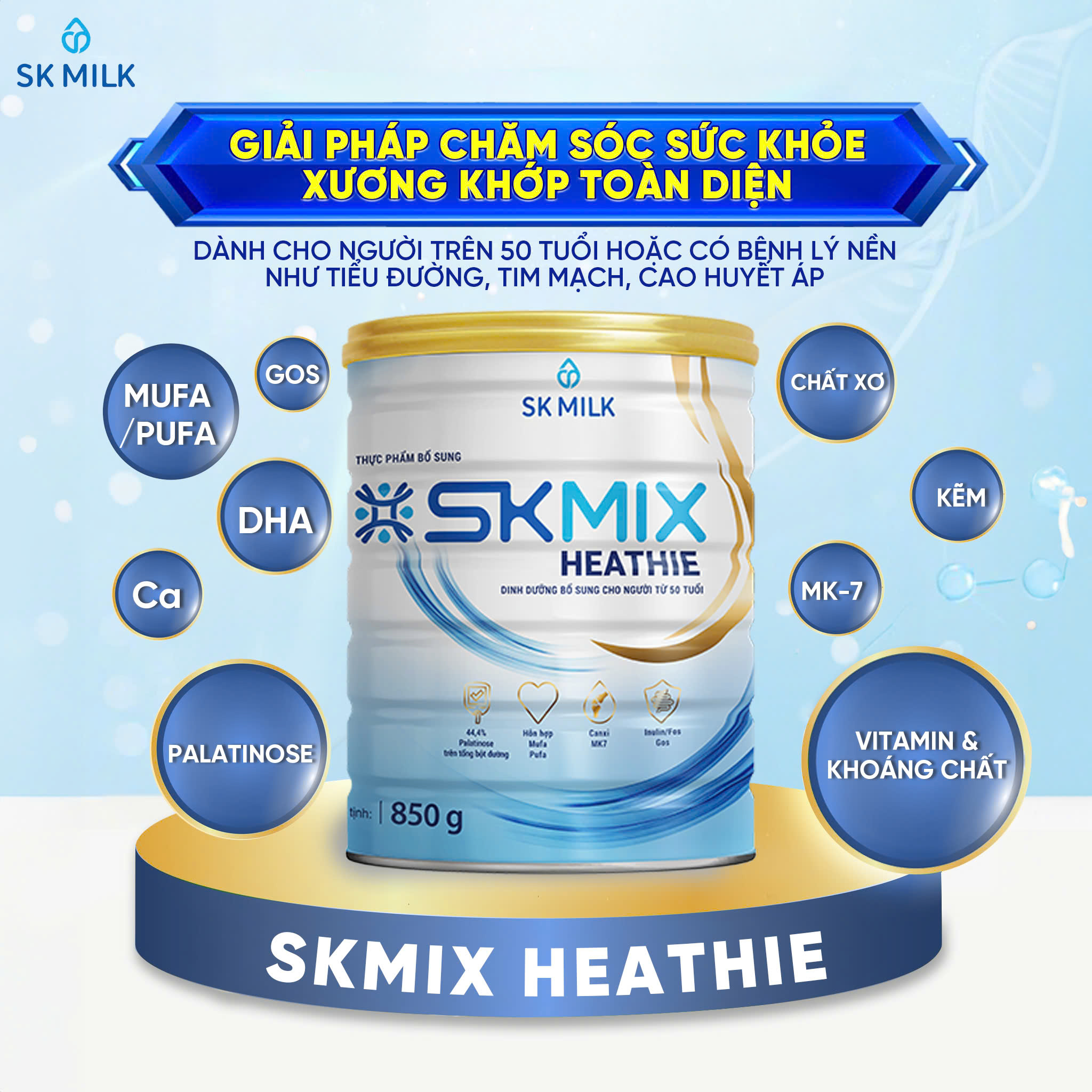 Skmix Heathie – Sữa bột dinh dưỡng phù hợp cho người lớn tuổi (850g)