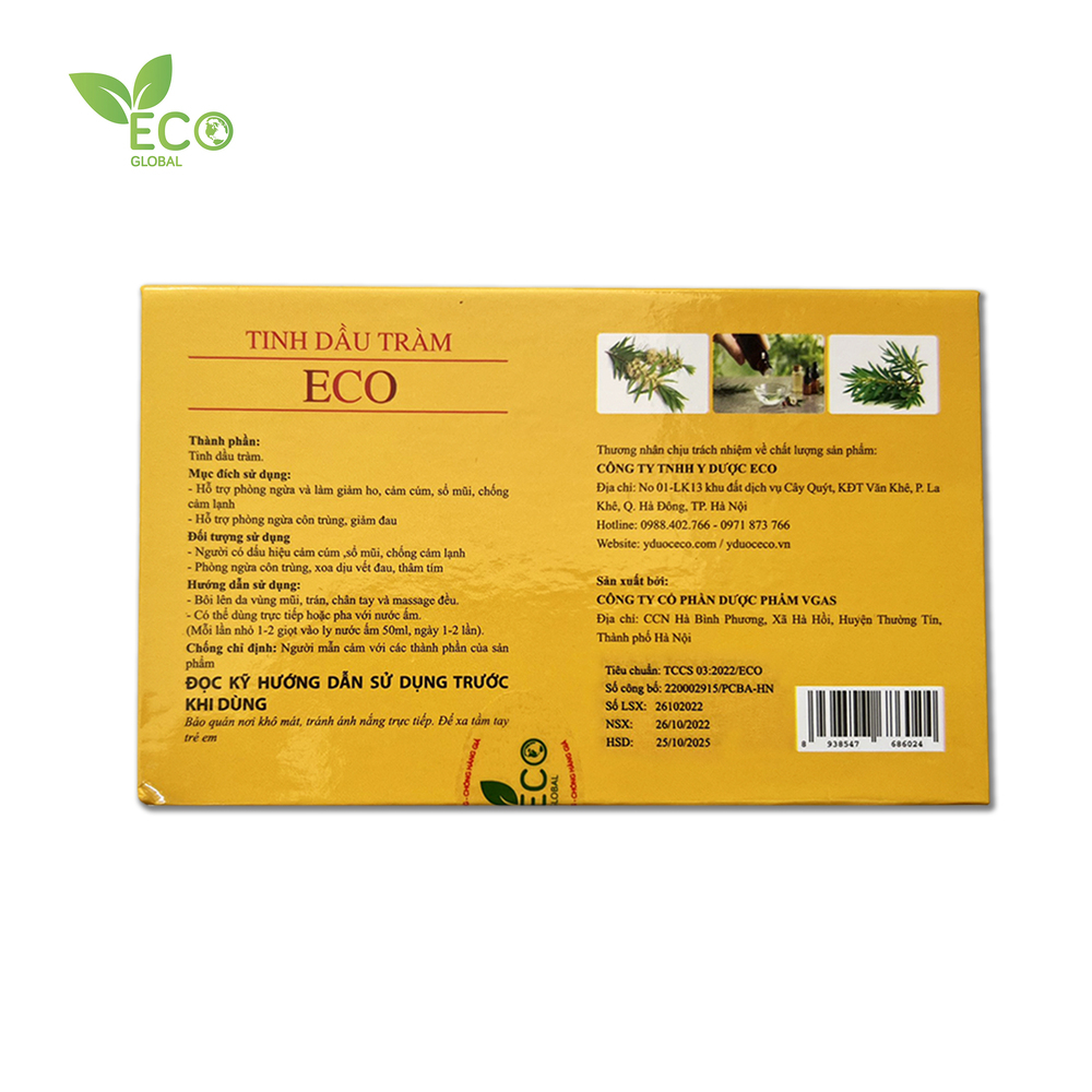 Tinh dầu tràm tự nhiên ECO – Hỗ trợ giảm ho, cảm cúm, sổ mũi, cảm lạnh (Lọ 30ml)