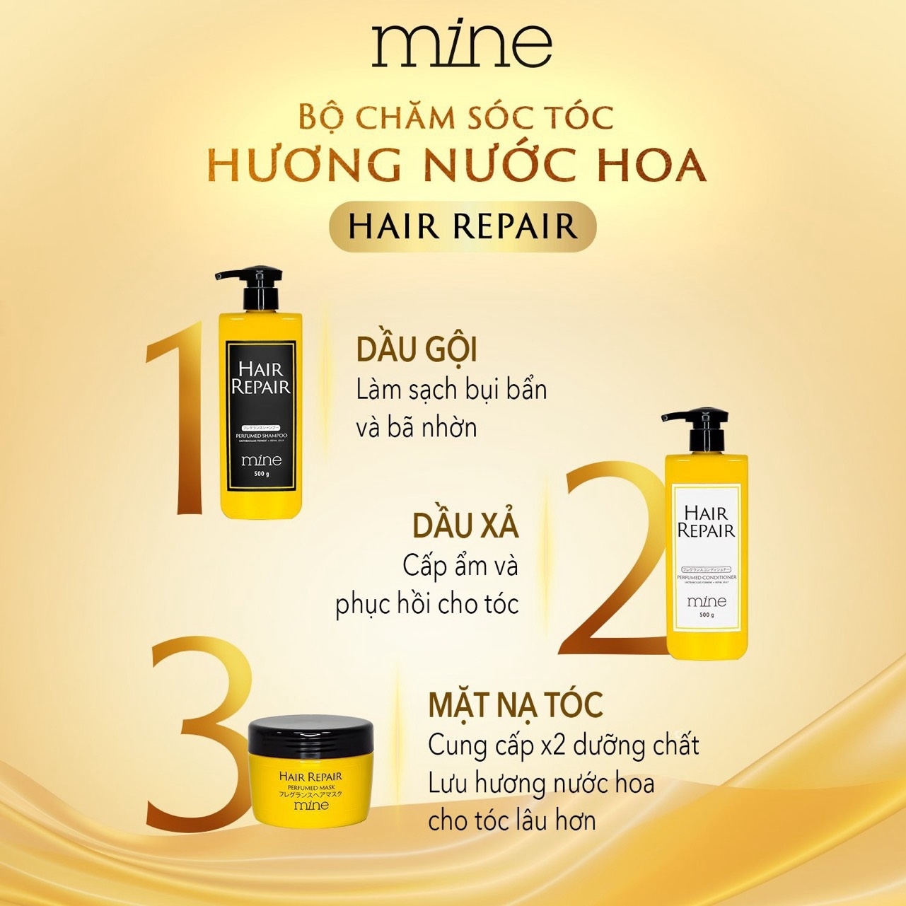 Mặt nạ ủ tóc phục hồi hư tổn nước hoa Mine 180g