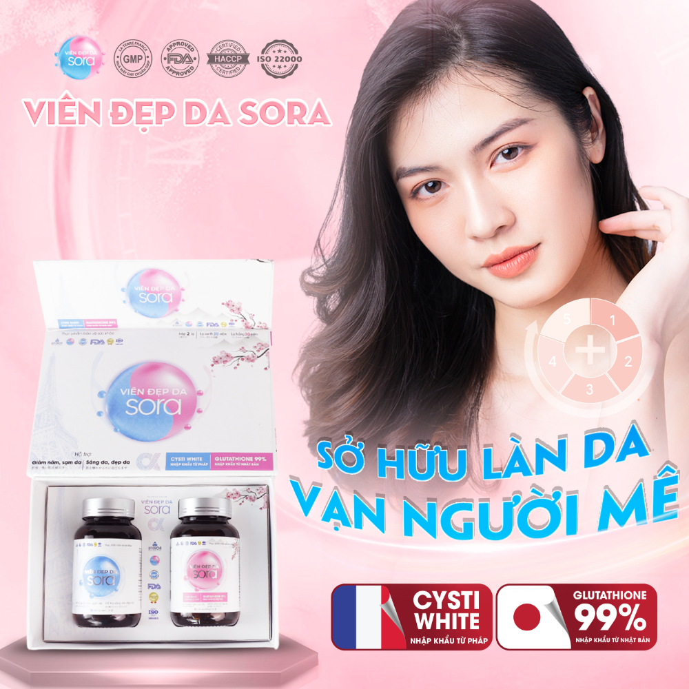 Bộ đôi viên uống đẹp da Sora – Cải thiện sạm nám, dưỡng sáng da (2 hộp/60 viên)
