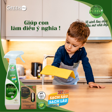 Bộ vi sinh lau chùi dầu mỡ Kitchen Kleen (01 Chai 500ml + 03 ống 5ml)