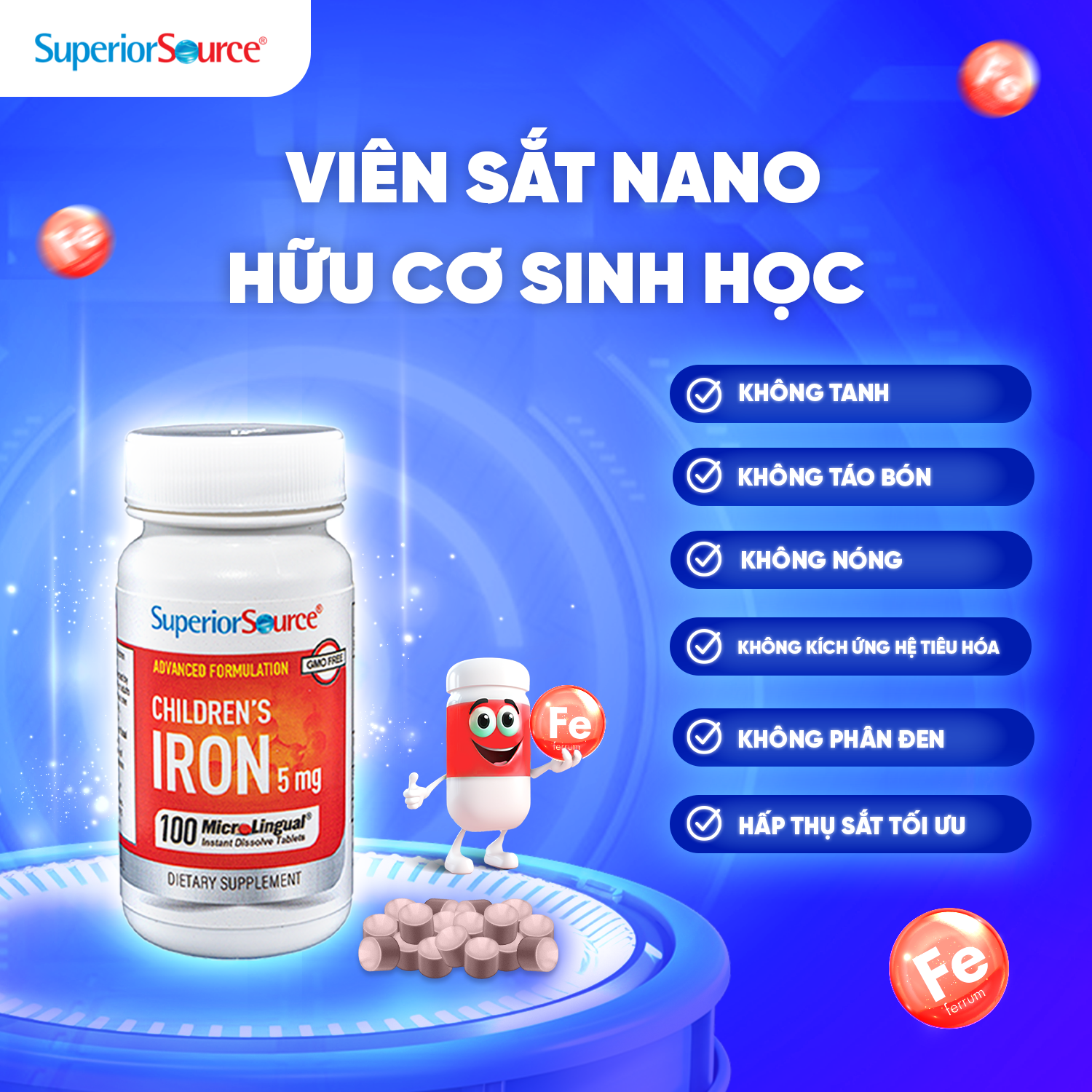 Viên ngậm Nano Children’s Iron (5mg) – Bổ sung sắt, ngừa thiếu máu do thiếu sắt