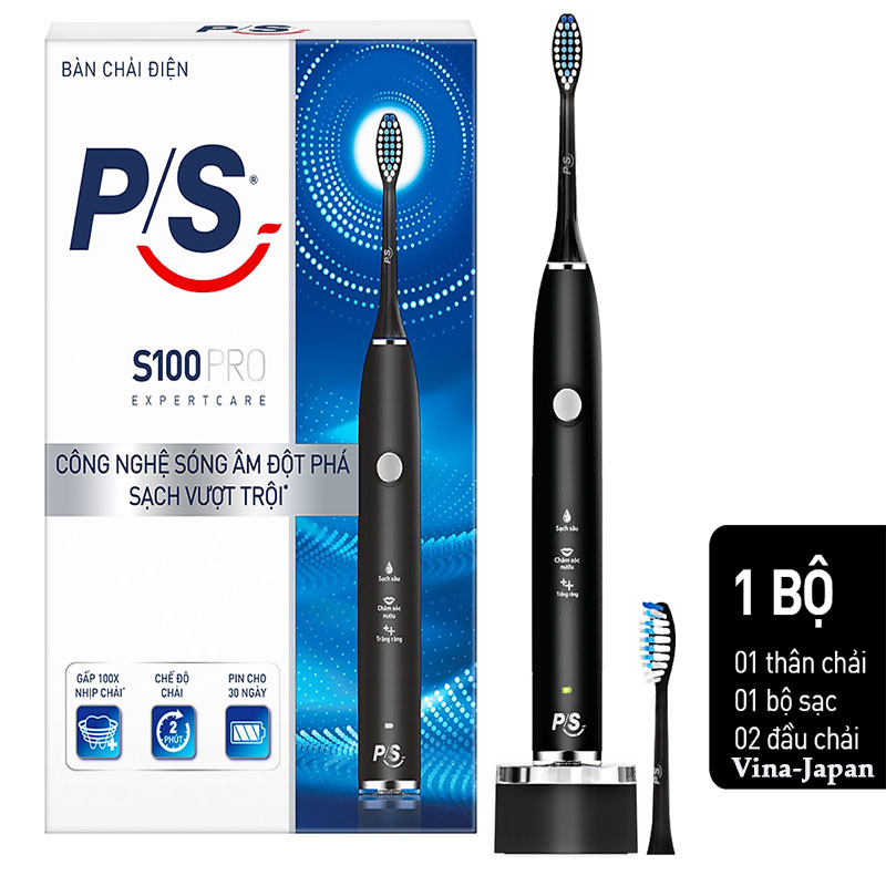 Bàn Chải Điện P/S Sạch Sâu, Công Nghệ Sóng Âm S100 Màu đen