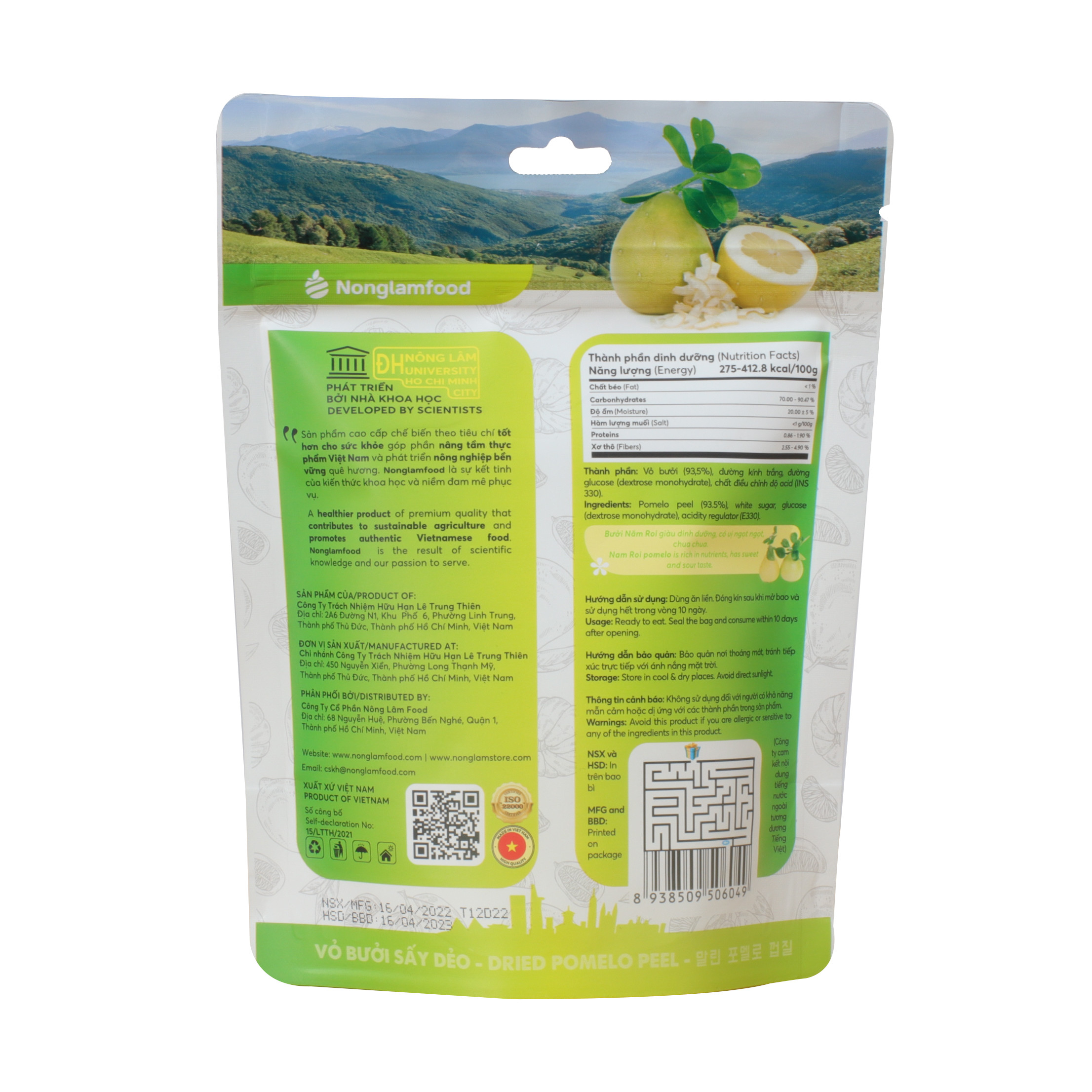 Vỏ Bưởi sấy dẻo Nonglamfood túi 85g