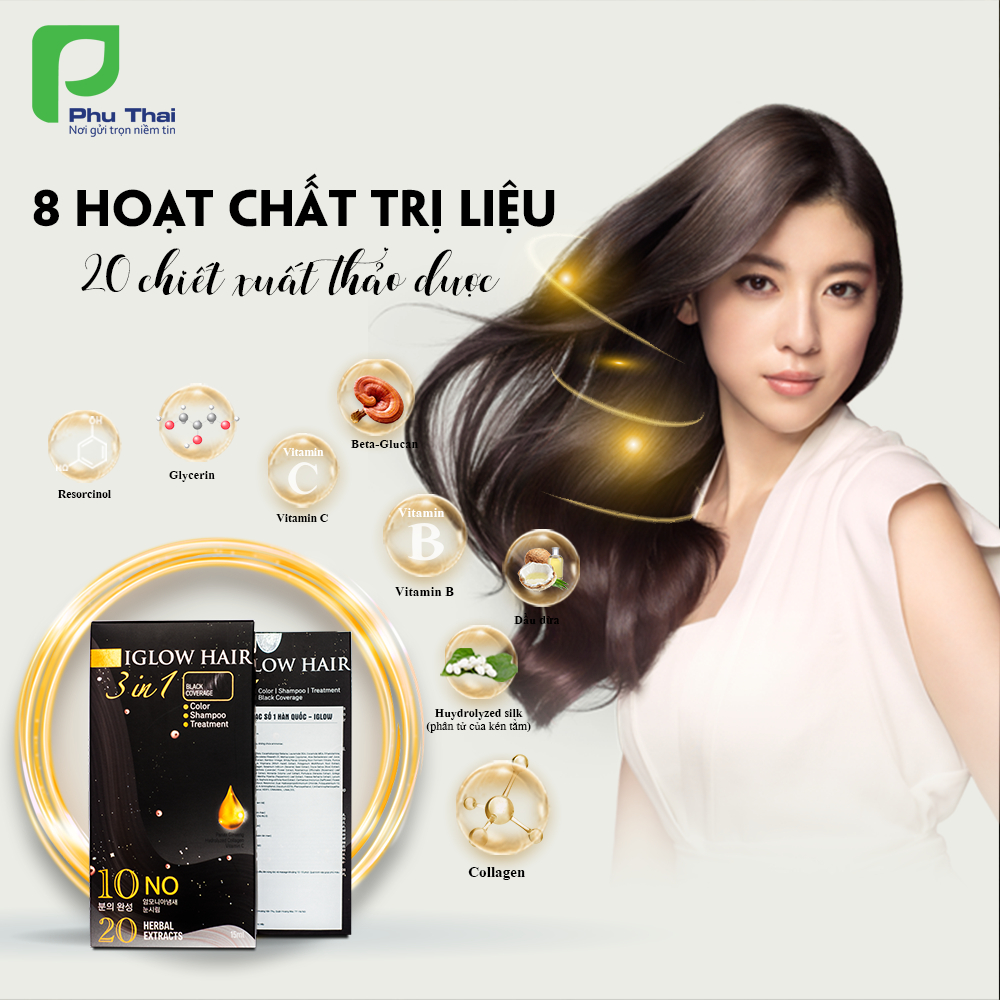Dầu gội phủ bạc – IGLOW Hair (Hộp 5 gói)