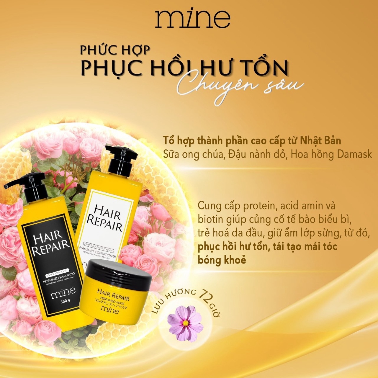 Mặt nạ ủ tóc phục hồi hư tổn nước hoa Mine 180g