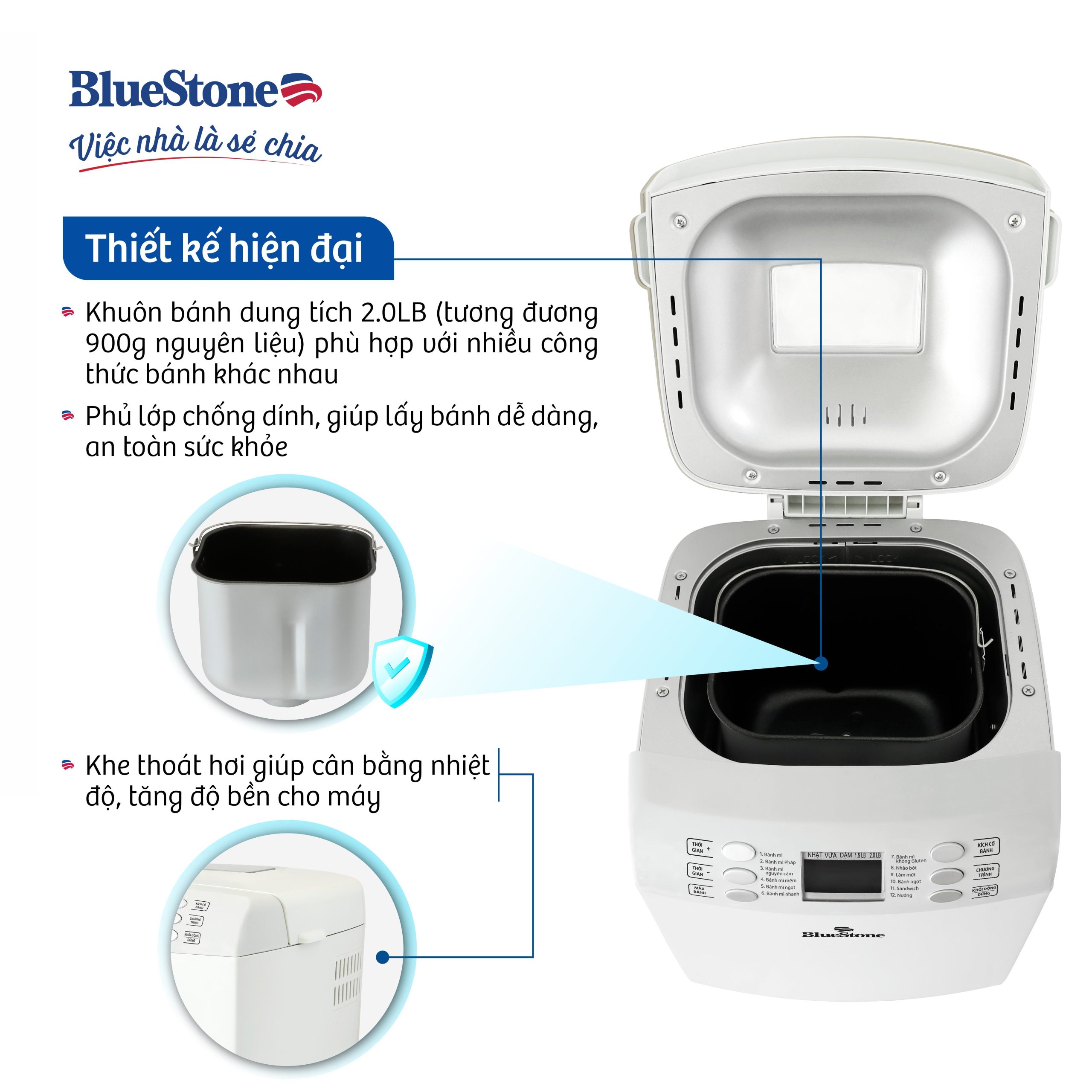 Máy làm bánh mì BLUESTONE BMB-2421 550W