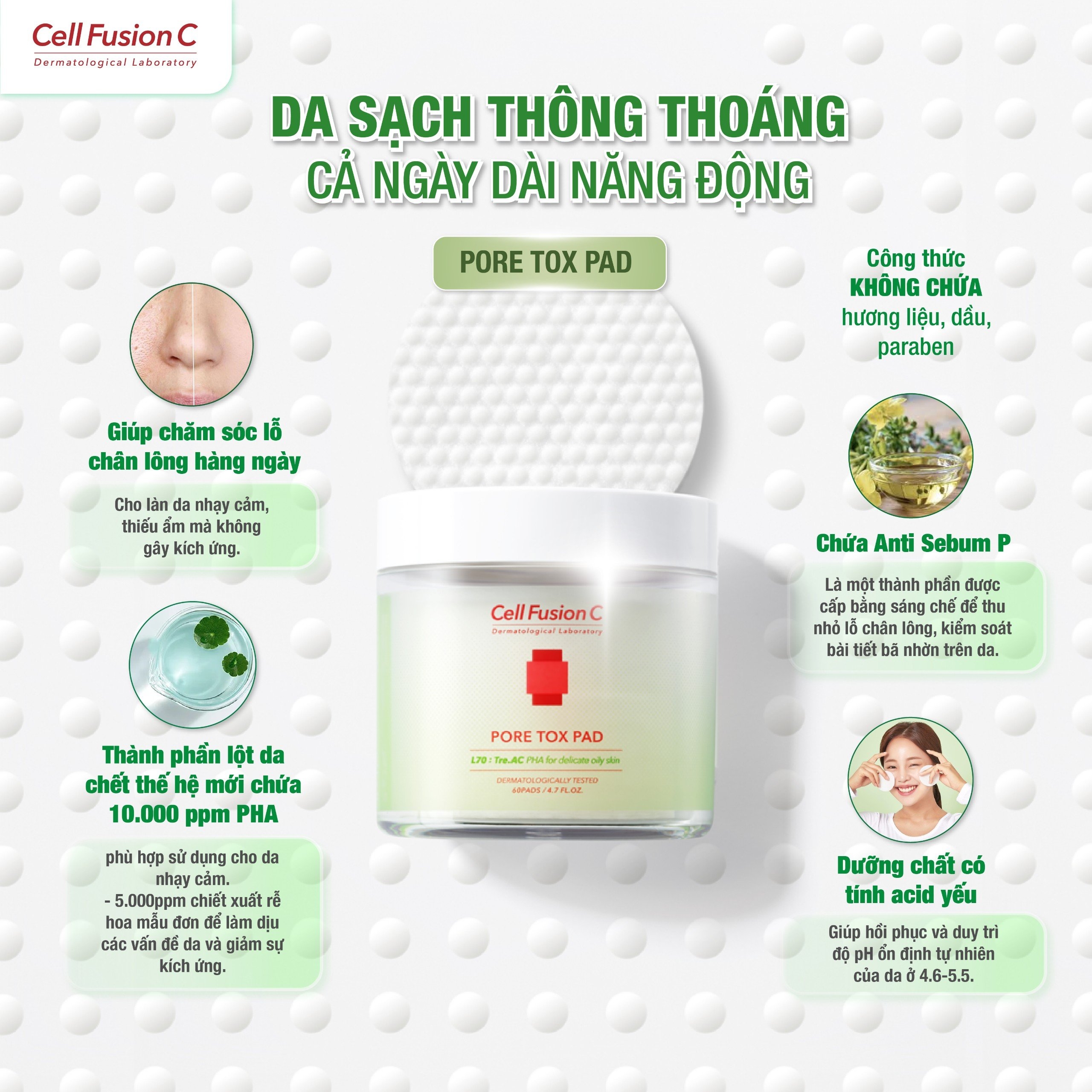 Pore Tox Pad – Cotton pad làm sạch, se khít chân lông hộp 60 miếng