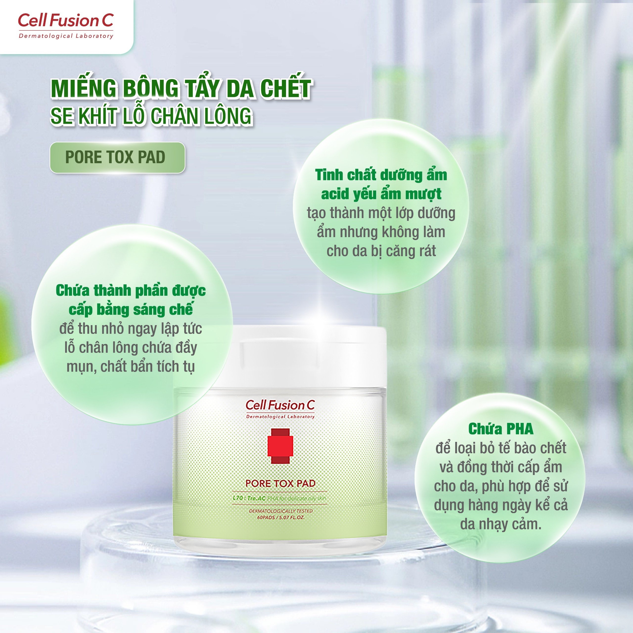 Pore Tox Pad – Cotton pad làm sạch, se khít chân lông hộp 60 miếng