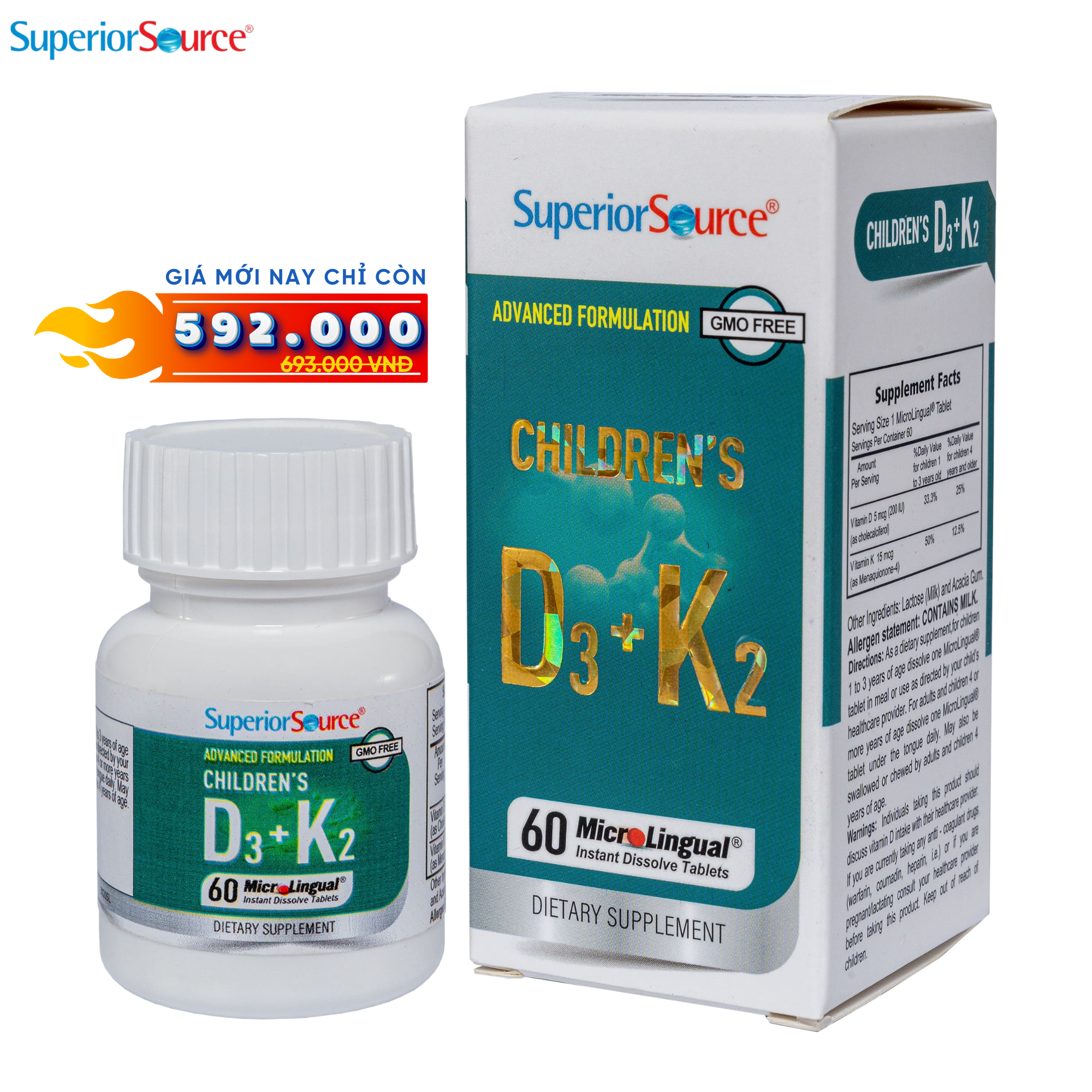 Children’s D3 + K2 – Bổ sung vitamin D3 và K2, hỗ trợ hấp thu canxi, tốt cho xương và răng của bé