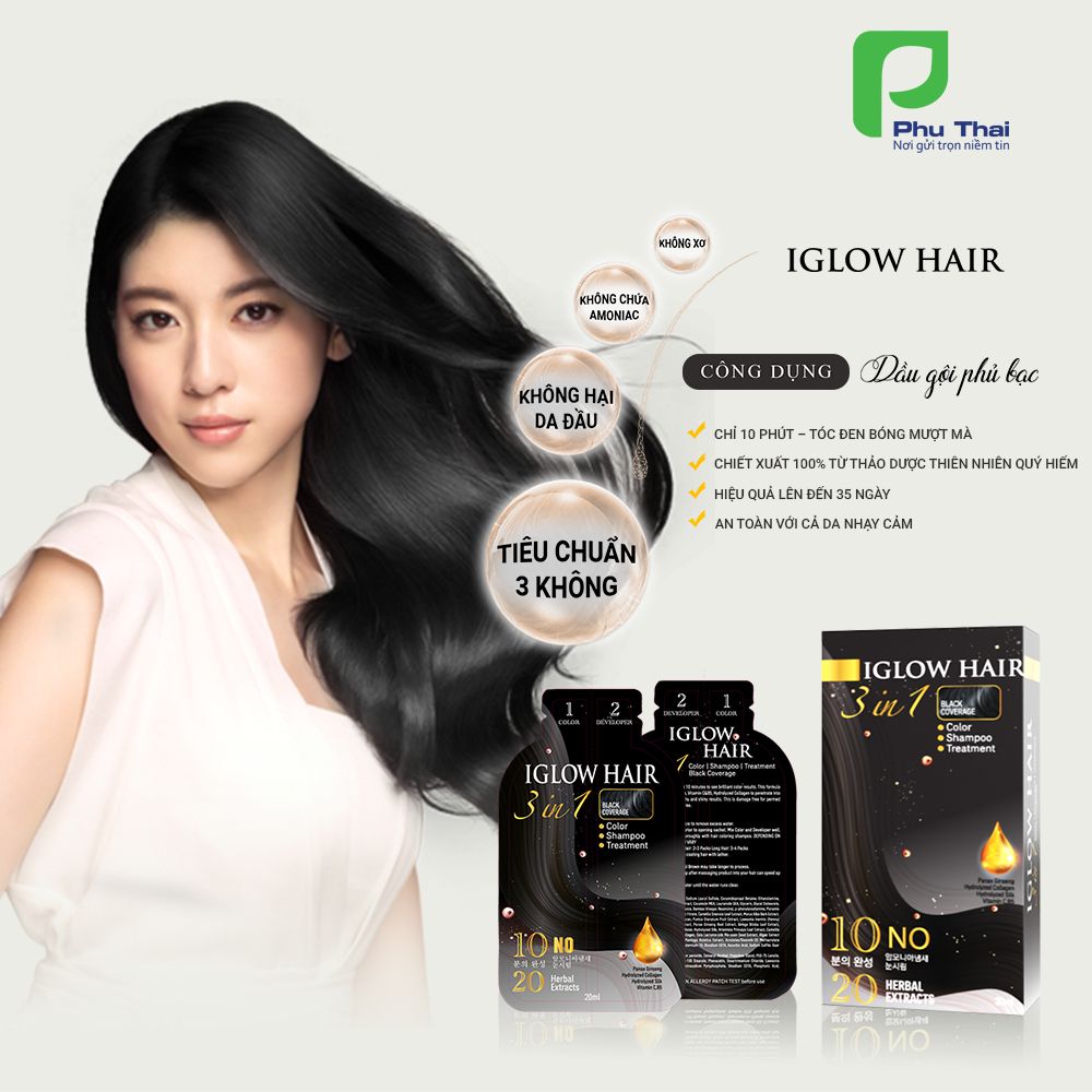 Dầu gội phủ bạc – IGLOW Hair (Hộp 5 gói)