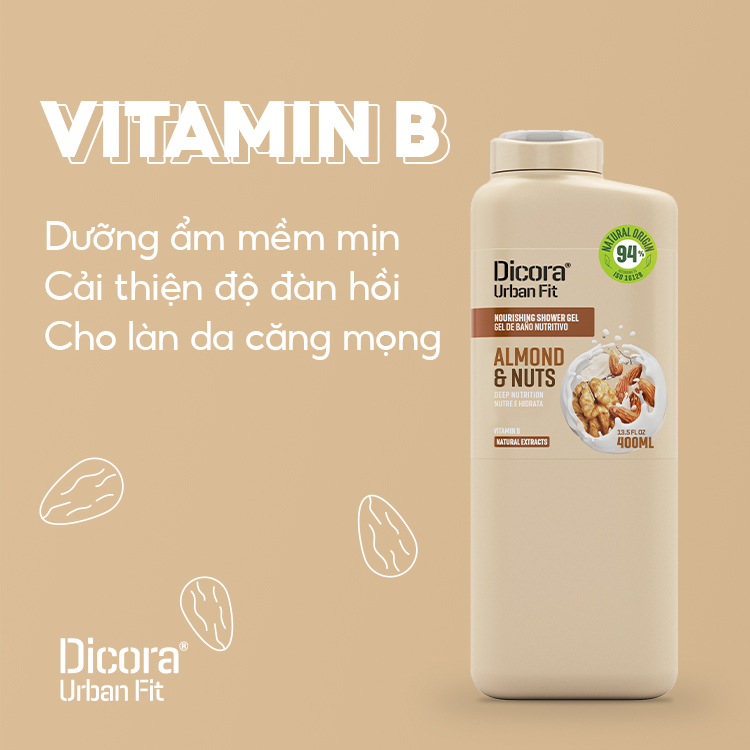 Sữa tắm Dicora Urban Fit Vitamin B – Hạnh nhân & các loại hạt (400ml)