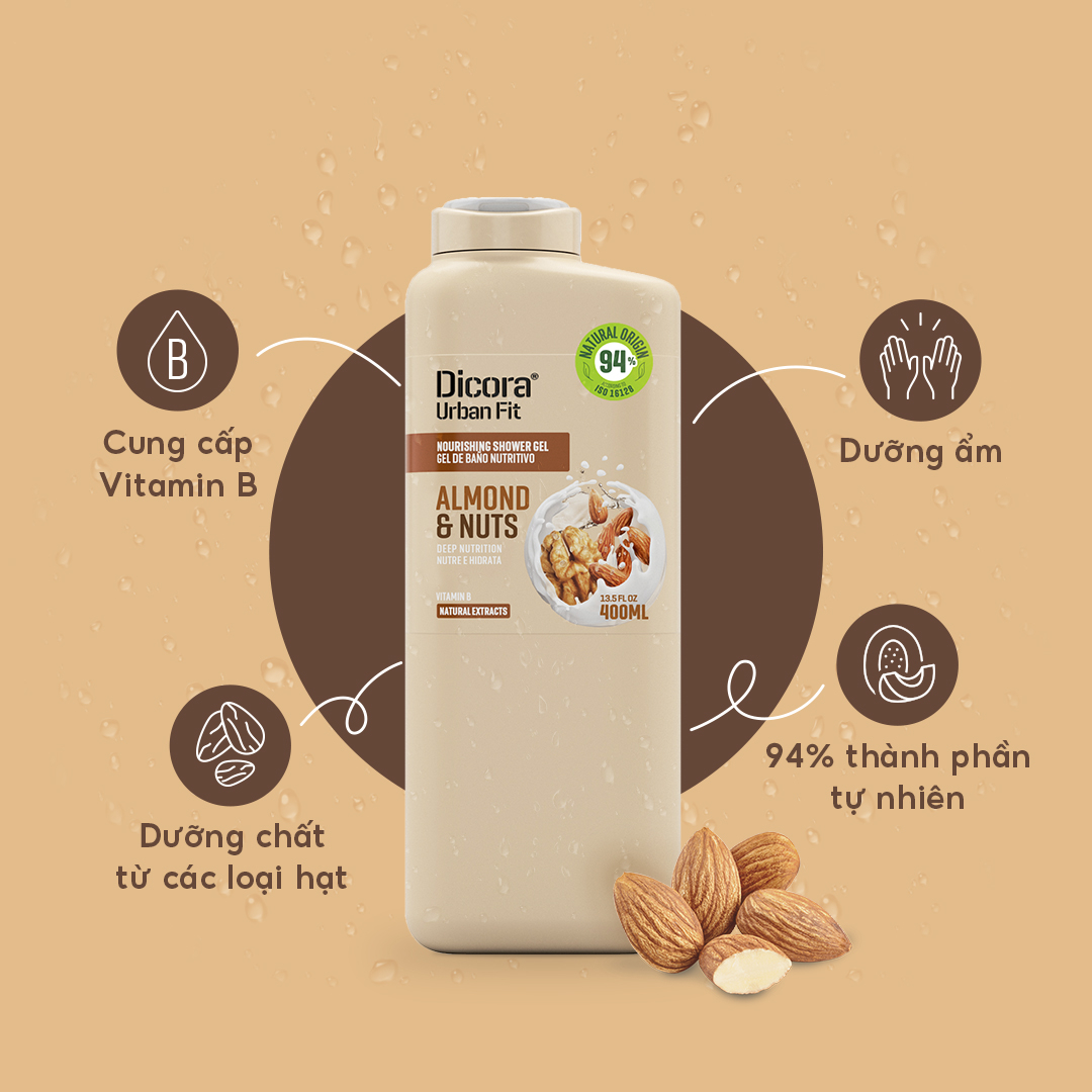 Sữa tắm Dicora Urban Fit Vitamin B – Hạnh nhân & các loại hạt (400ml)