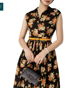 Đầm đen họa tiết bông Joyce