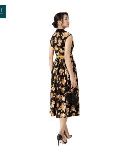 Đầm đen họa tiết bông Joyce