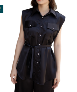 Set doris áo sơ mi lụa túi vuông