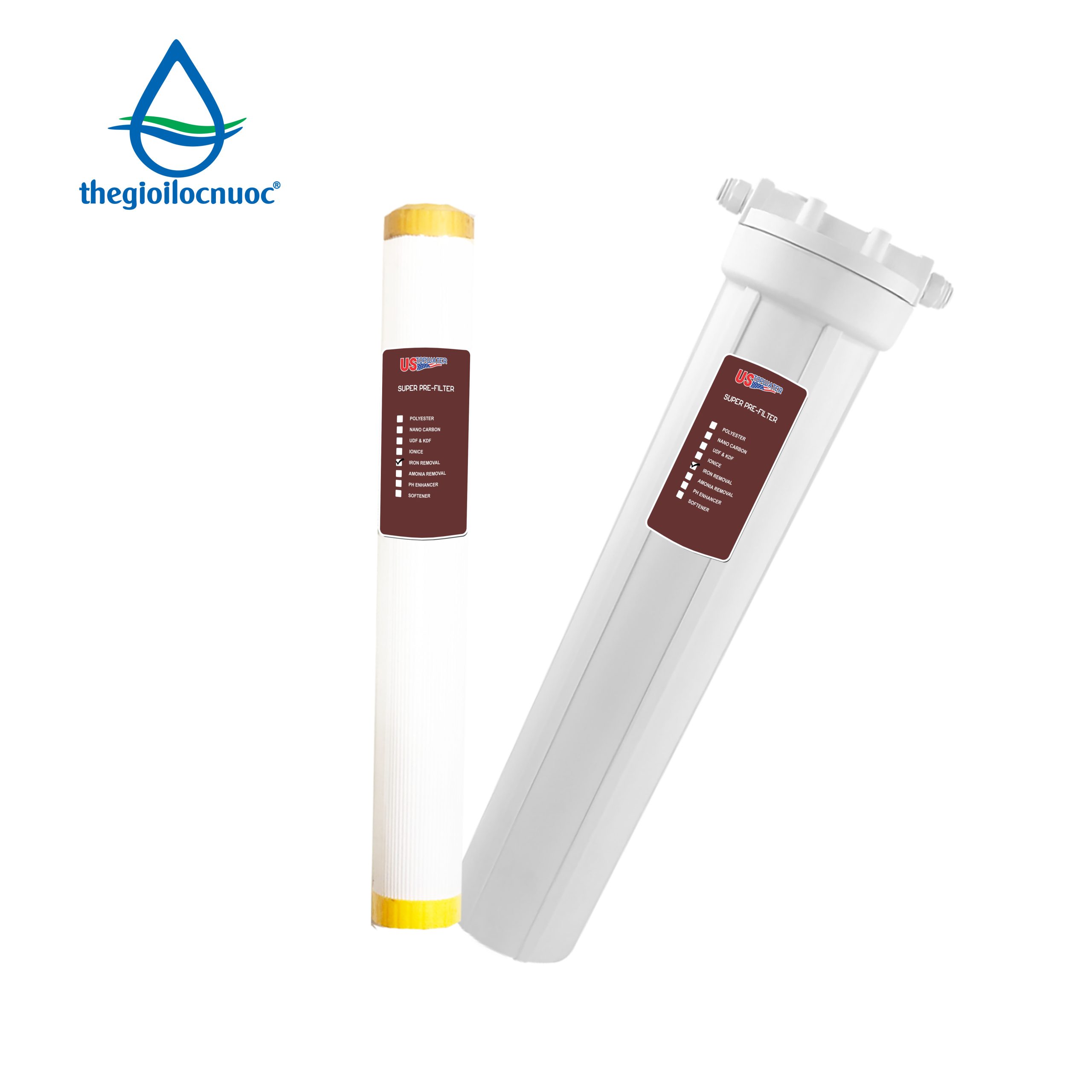 Bộ lọc xử lý sắt USTopwater 20 inches gầy, Model: Fera-25-AS, Công suất 400 lít/giờ, Vỏ nhựa