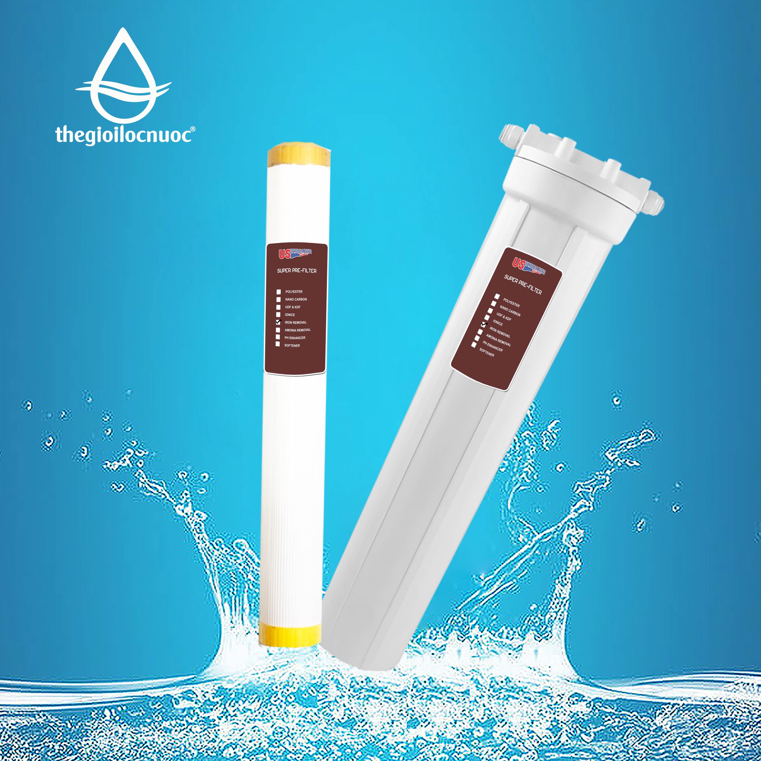 Bộ lọc xử lý sắt USTopwater 20 inches gầy, Model: Fera-25-AS, Công suất 400 lít/giờ, Vỏ nhựa