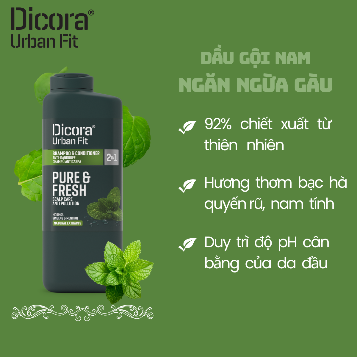 Gội – Xả Dicora Urban Fit 2in1 – Chống gàu dành cho Nam Giới (400ml)