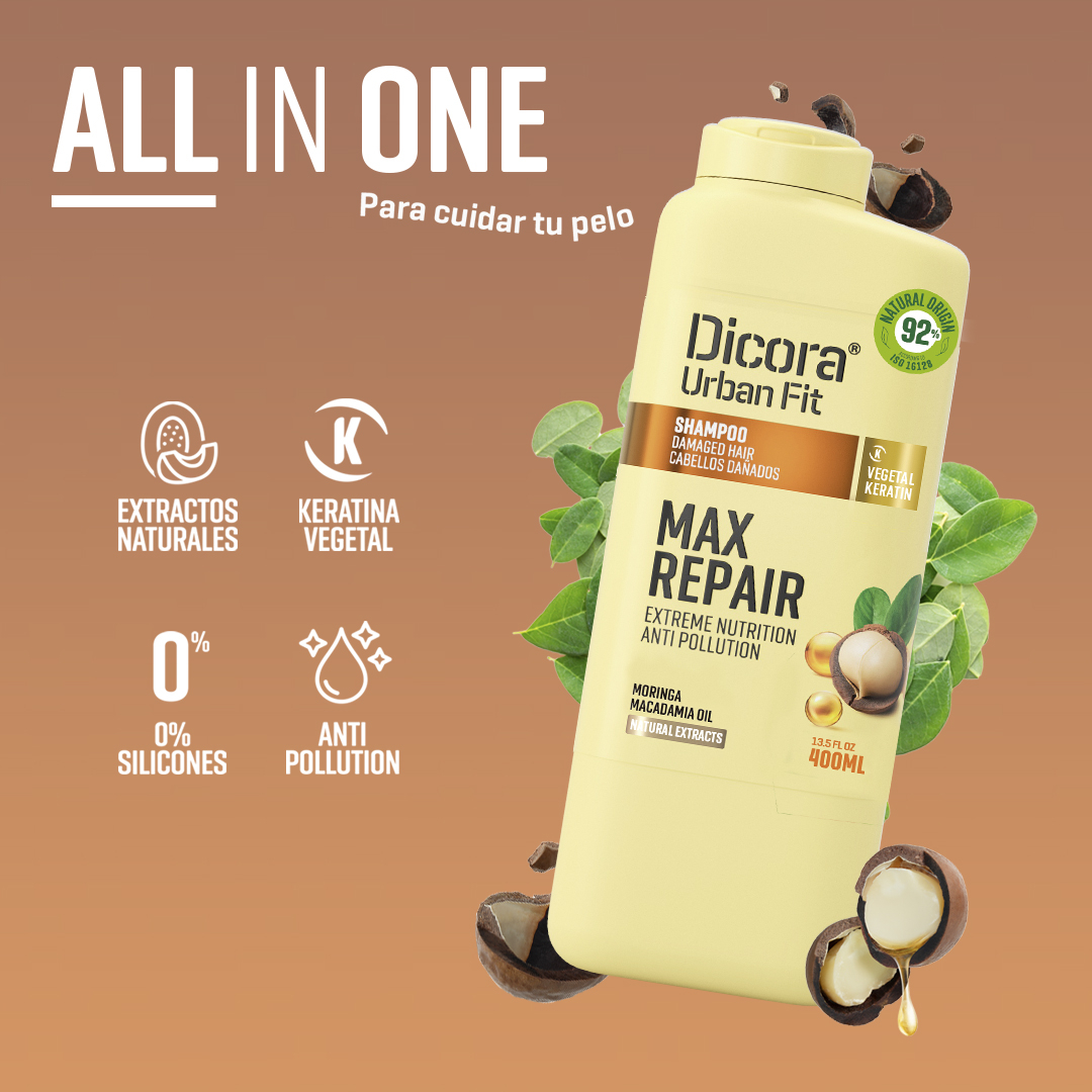 Dầu gội Dicora Urban Fit – Dành cho tóc hư tổn, chiết xuất tinh dầu mắc ca (400ml)