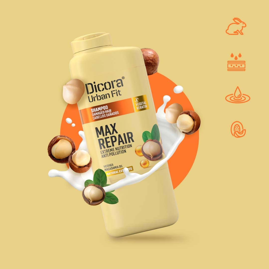 Dầu gội Dicora Urban Fit – Dành cho tóc hư tổn, chiết xuất tinh dầu mắc ca (400ml)