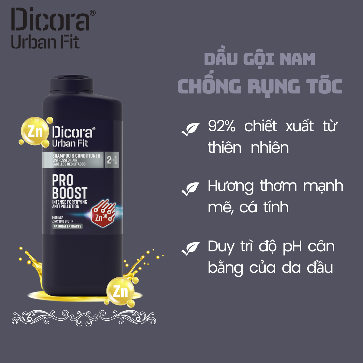 Gội – xả Dicora Urban Fit 2 in 1 chống rụng tóc dành cho nam giới 400ml