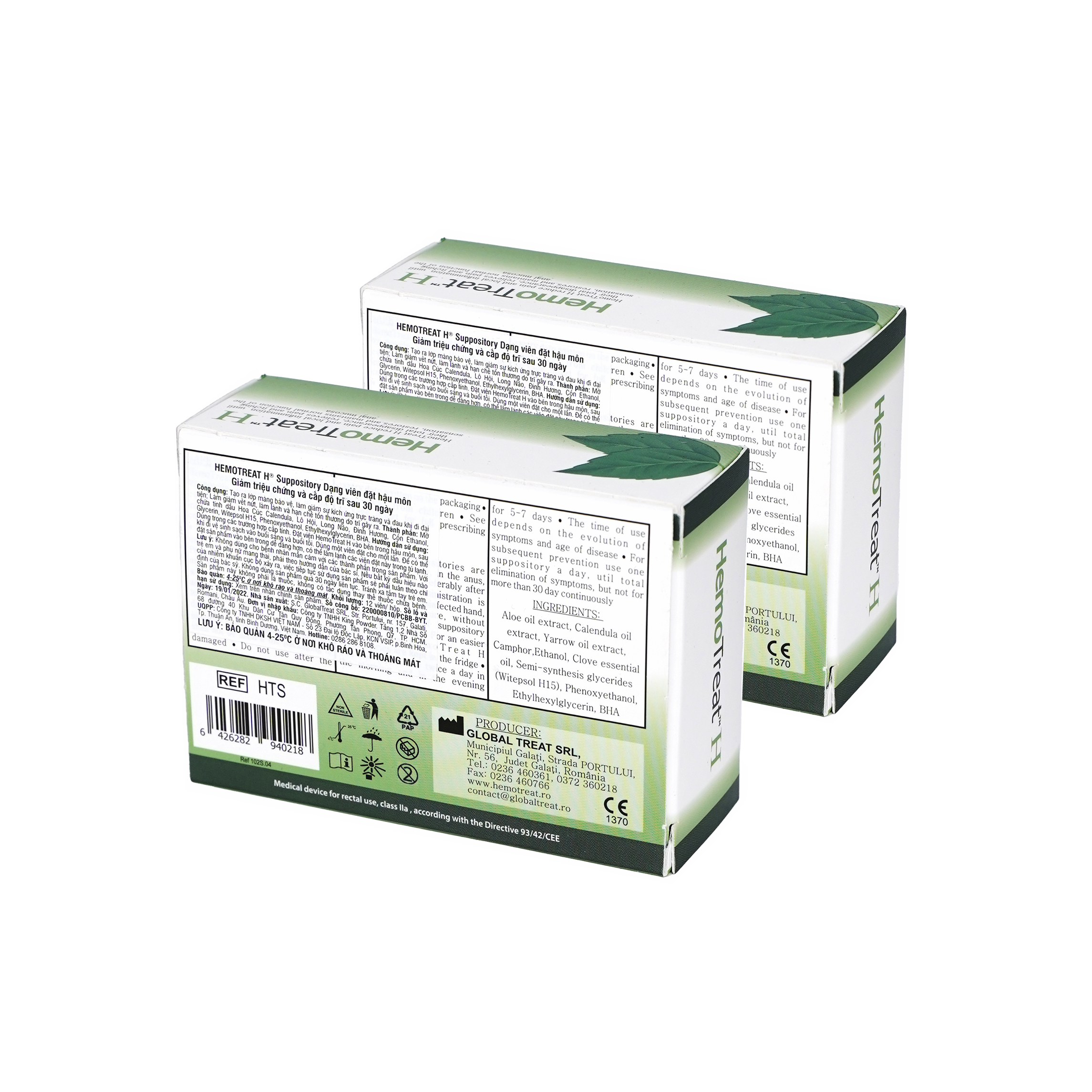 Combo 02 hộp viên đặt hỗ trợ Hemotreat H-Suppositories (kèm túi giữ nhiệt)