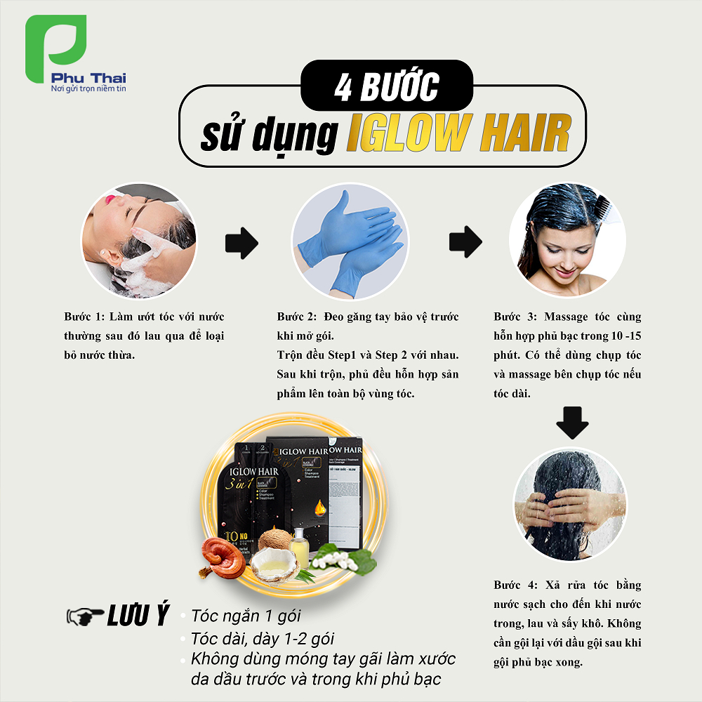 Dầu gội phủ bạc – IGLOW Hair (Hộp 5 gói)