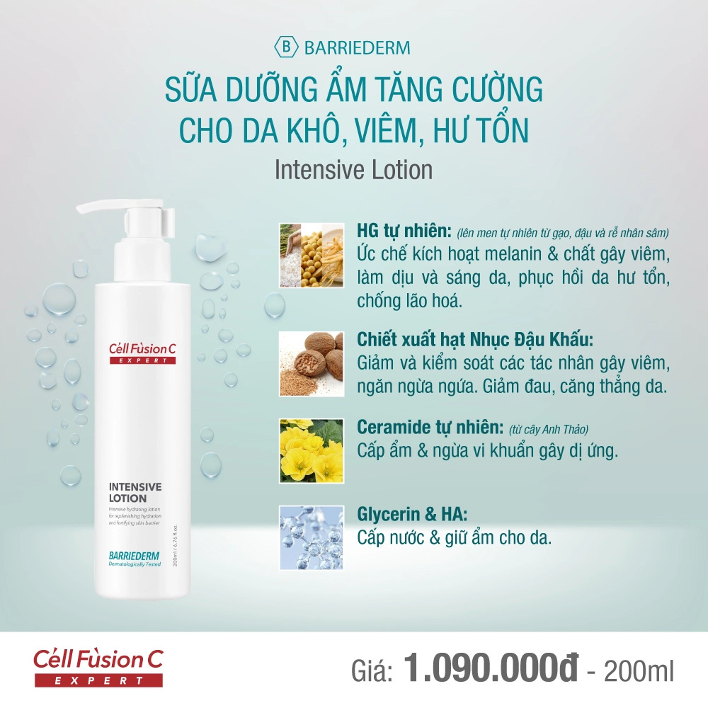 Sữa dưỡng ẩm & giúp phục hồi hàng rào bảo vệ da 200ml – Cell Fusion C Expert Barriederm Intensive Lotion