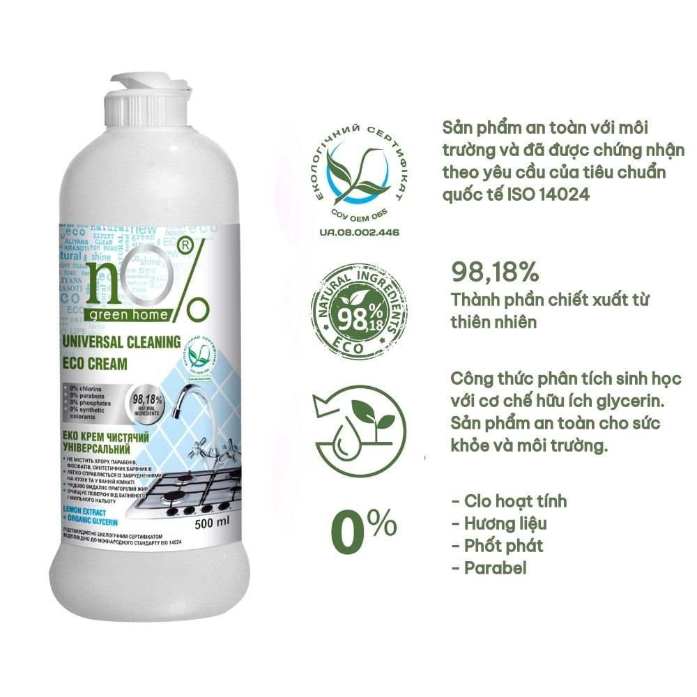 Kem làm sạch đa năng nO% Green Home Eco (500ml)