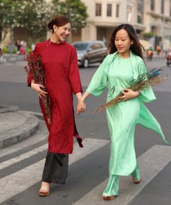 Set Áo dài cổ tròn Gấm hoa Ái Nhiên