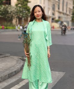 Set Áo dài cổ tròn Gấm hoa Ái Nhiên