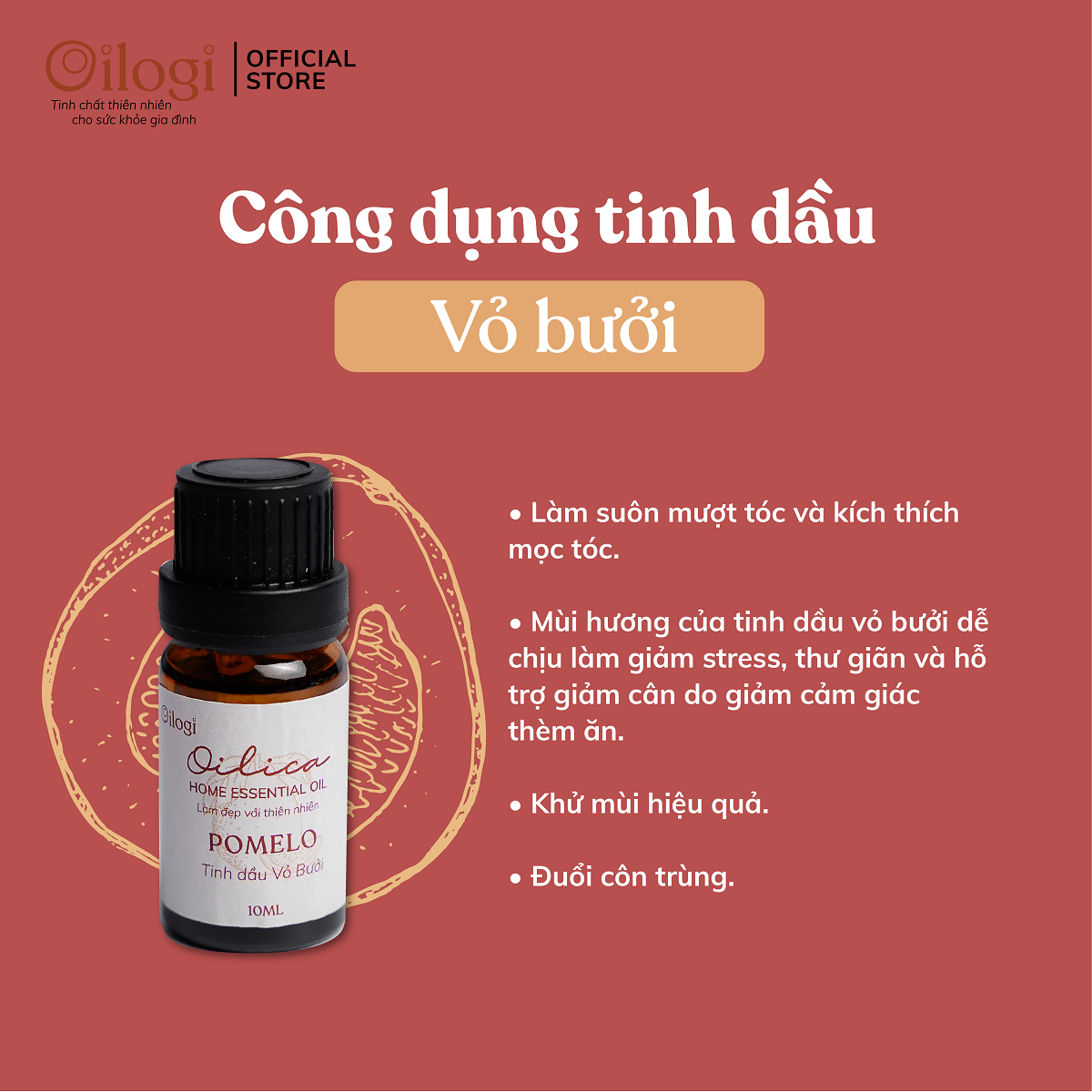 Tinh dầu Vỏ Bưởi Da Xanh Oilogi – Kích thích mọc tóc, giảm gàu, giảm gãy rụng (chai 10ml)