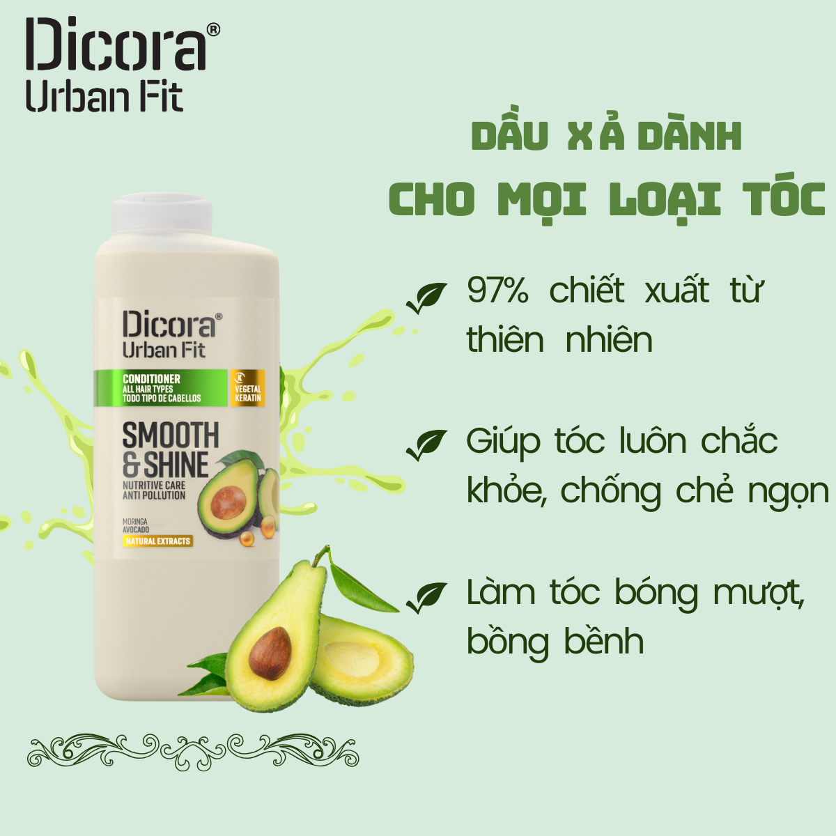 Dầu xả Dicora Urban Fit – Dành cho mọi loại tóc, chiết xuất trái bơ (400ml)