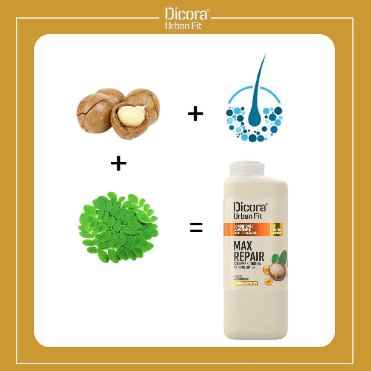 Dầu xả Dicora Urban Fit – Dành cho tóc hư tổn, chiết xuất tinh dầu mắc ca (400ml)