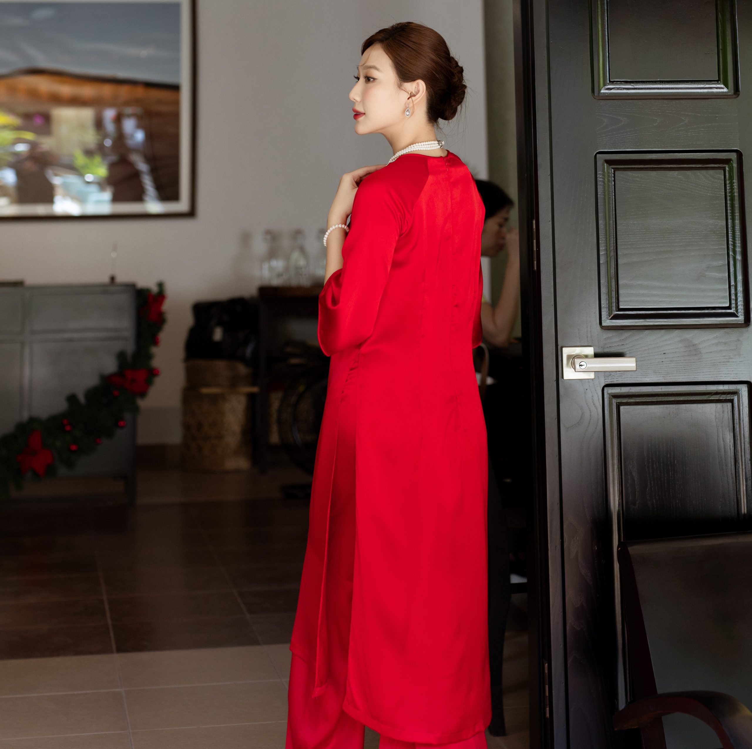 Set Áo dài Lụa trơn Hoa Nhiên