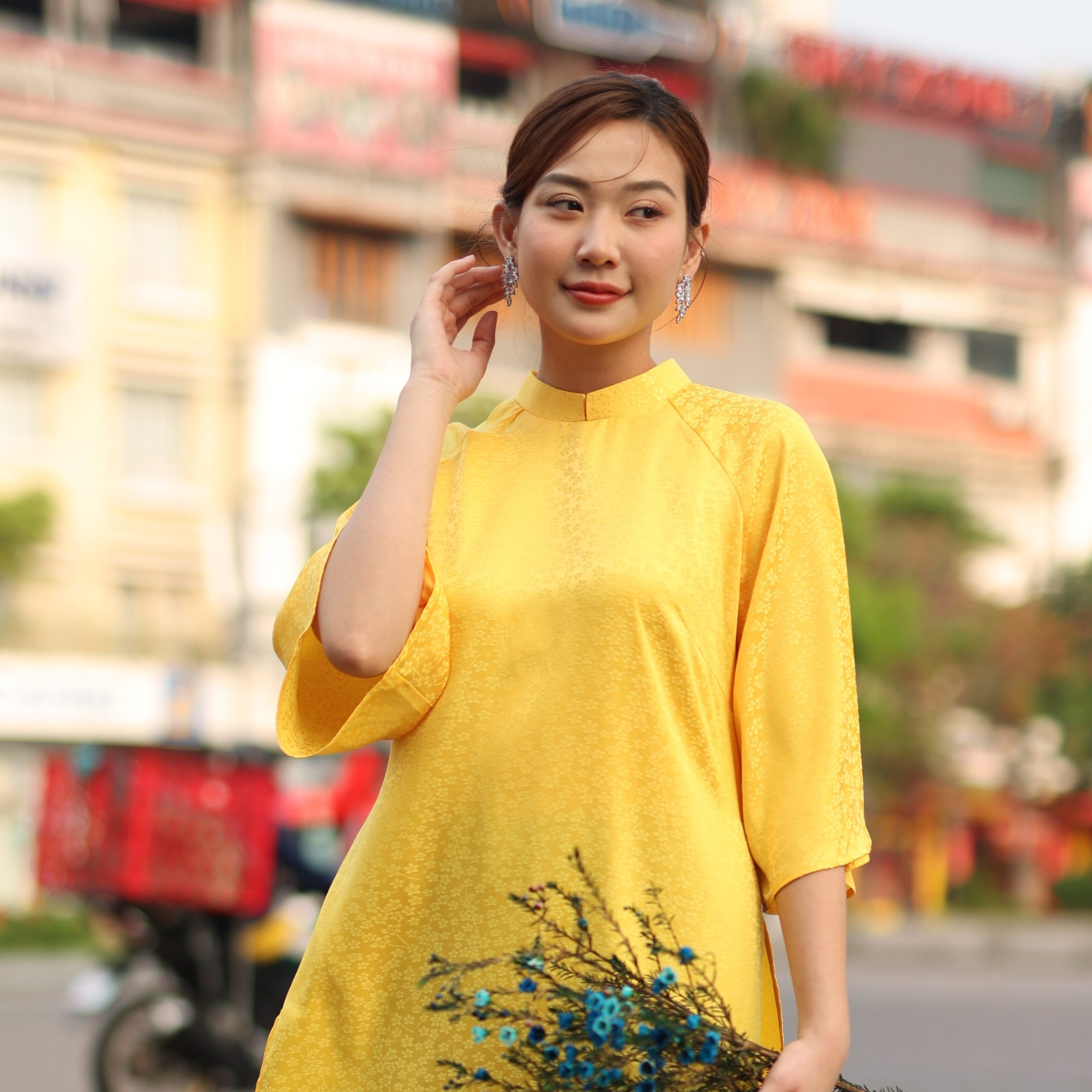 Set Áo dài có cổ Gấm hoa Mộc Nhiên