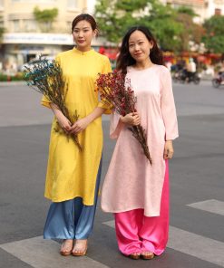 Set Áo dài cổ tròn Gấm hoa Ái Nhiên