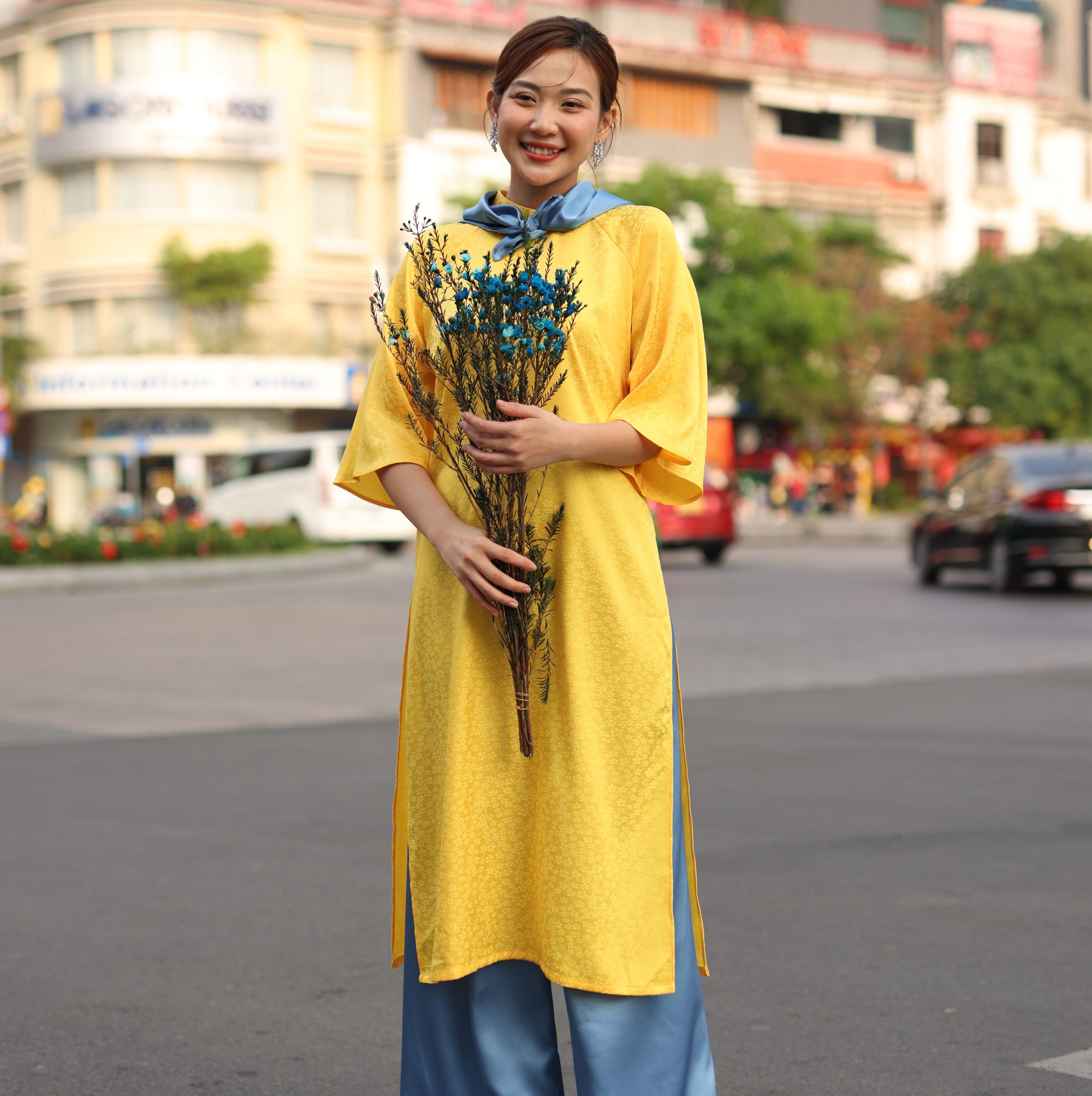 Set Áo dài có cổ Gấm hoa Mộc Nhiên