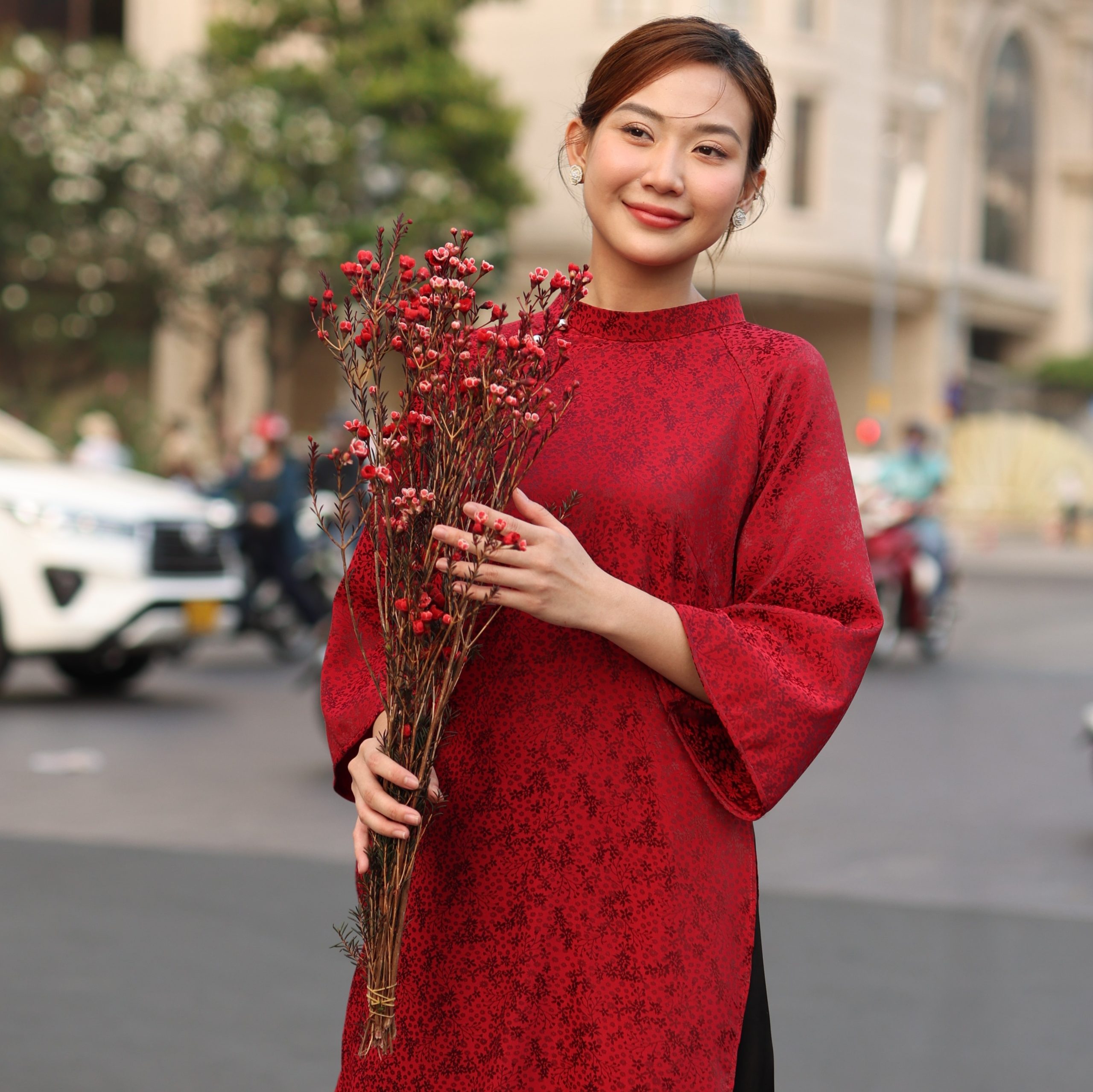 Set Áo dài có cổ Gấm hoa Mộc Nhiên