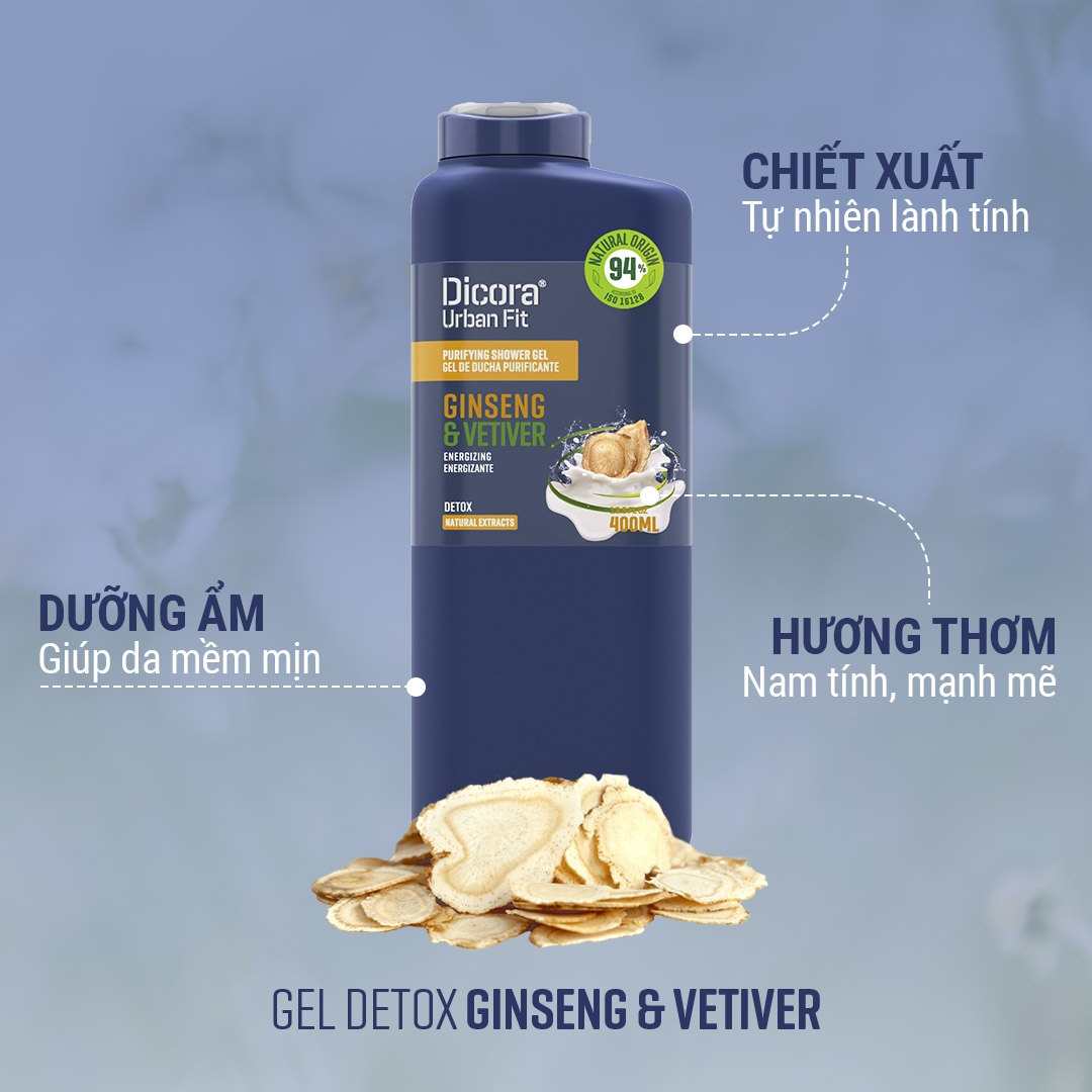 Sữa tắm Dicora Urban Fit Energy – Cỏ hương bài & nhân sâm (400ml)