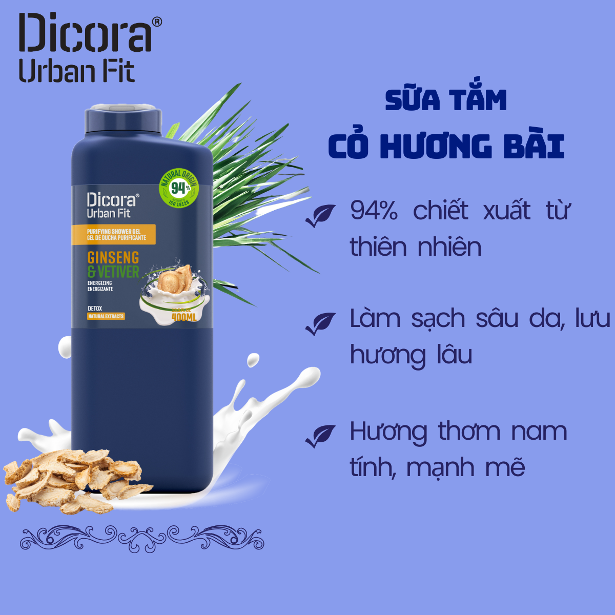 Sữa tắm Dicora Urban Fit Energy – Cỏ hương bài & nhân sâm (400ml)