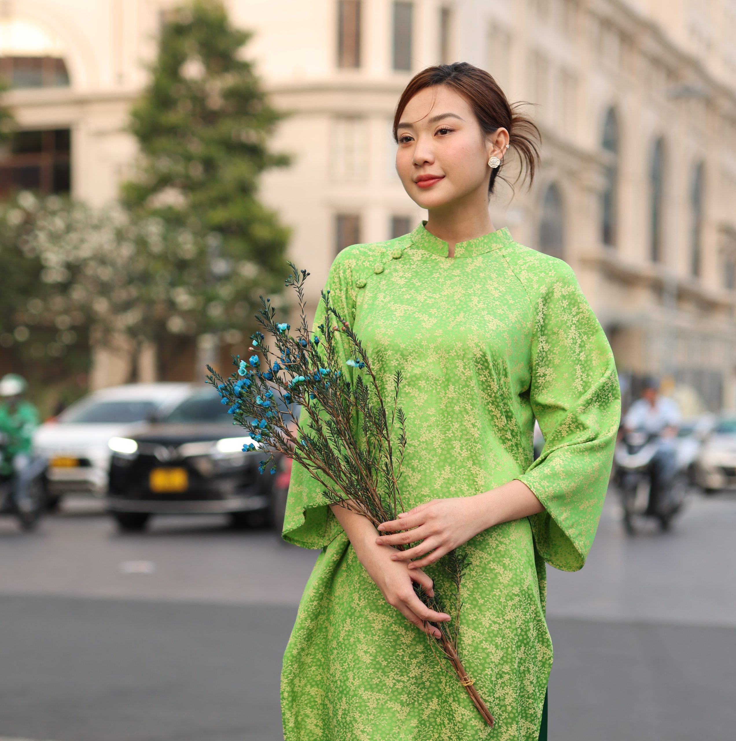 Set Áo dài có cổ Gấm hoa Mộc Nhiên