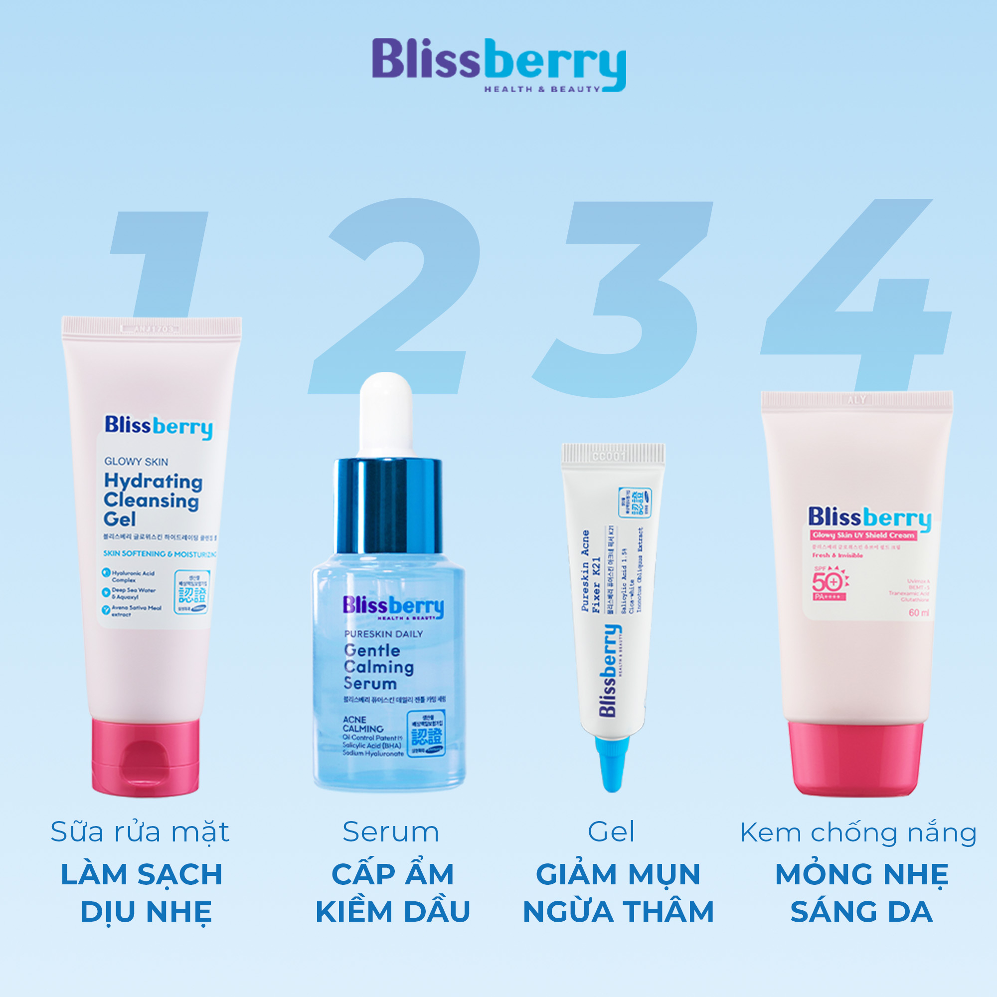 Sữa rửa mặt dịu nhẹ, cấp ẩm, làm sáng da Blissberry 100ml