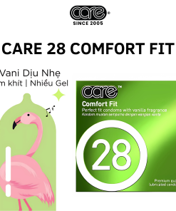 Bao cao su CARE 28 trơn mỏng truyền thống – hương vani (hộp 3 bcs)