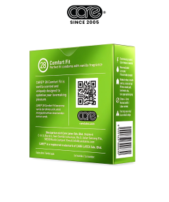 Bao cao su CARE 28 trơn mỏng truyền thống – hương vani (hộp 3 bcs)