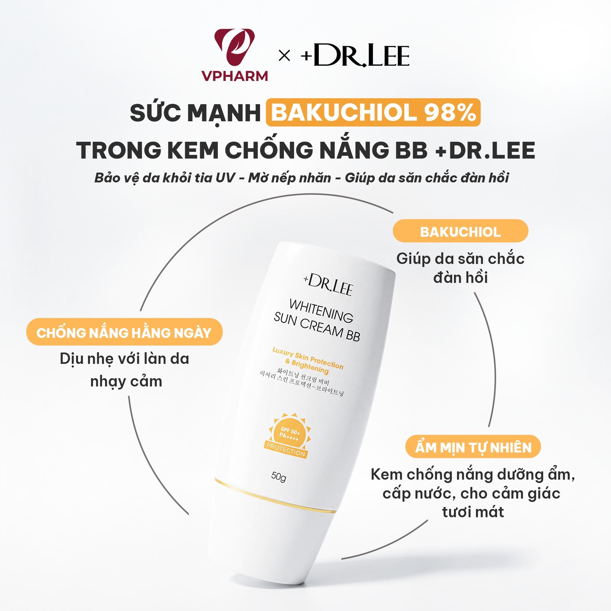 Kem Chống Nắng +Dr.lee BB Nâng Tone Trắng Sáng SPF50+/PA++++ Bakuchiol 98% (50g)