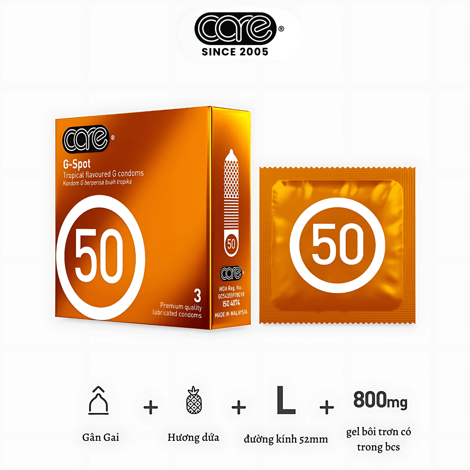Bao cao su CARE 50 gân gai hương rừng nhiệt đới (hộp 12 bcs)
